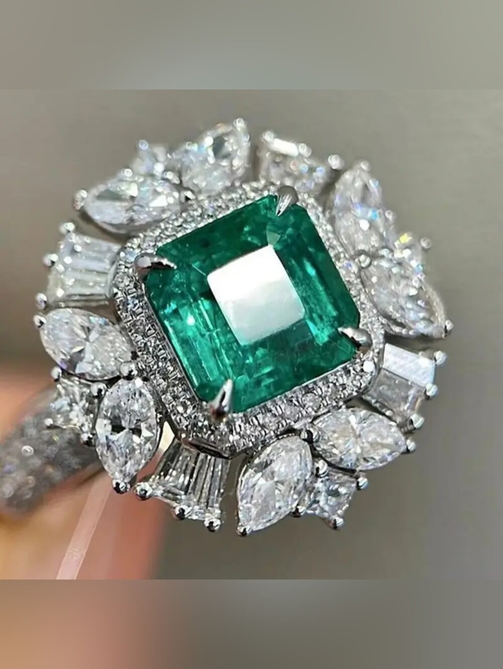 Emerald Tourmaline Halo Cocktail Ring - Picture 4 of 4